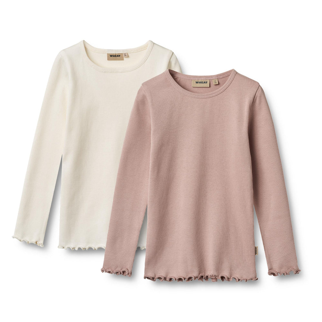 [Wheat]  2 Rib T-shirts L/S Ida -Rose Powder