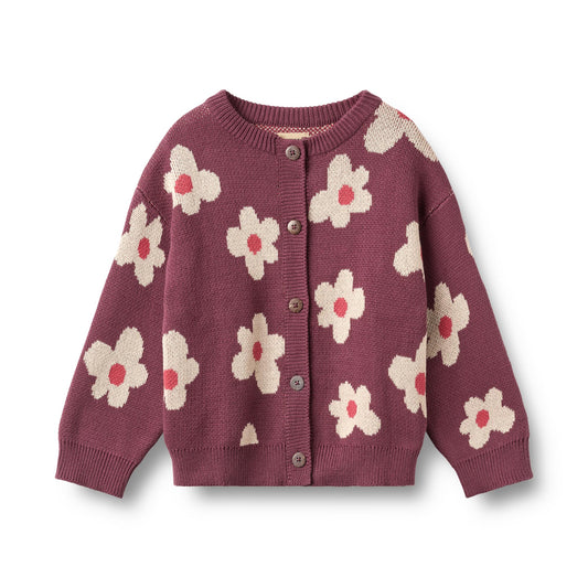 [Wheat]Jacquard Cardigan Alvilda - Eggplant