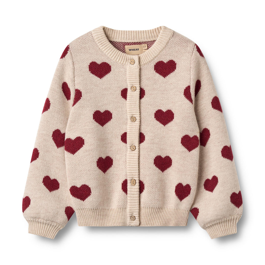 [Wheat] Jacquard Cardigan Hearts - Offwhite Melange