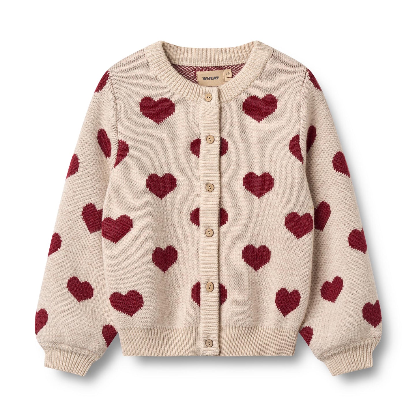 [Wheat] Jacquard Cardigan Hearts - Offwhite Melange
