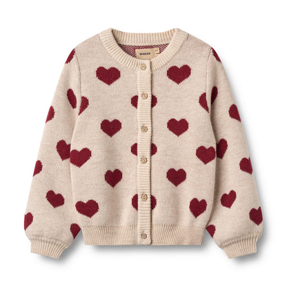 [Wheat] Jacquard Cardigan Hearts - Offwhite Melange