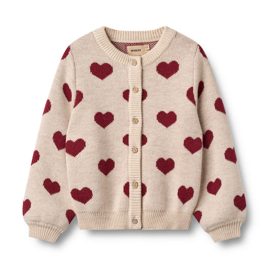 [Wheat] Jacquard Cardigan Hearts - Offwhite Melange
