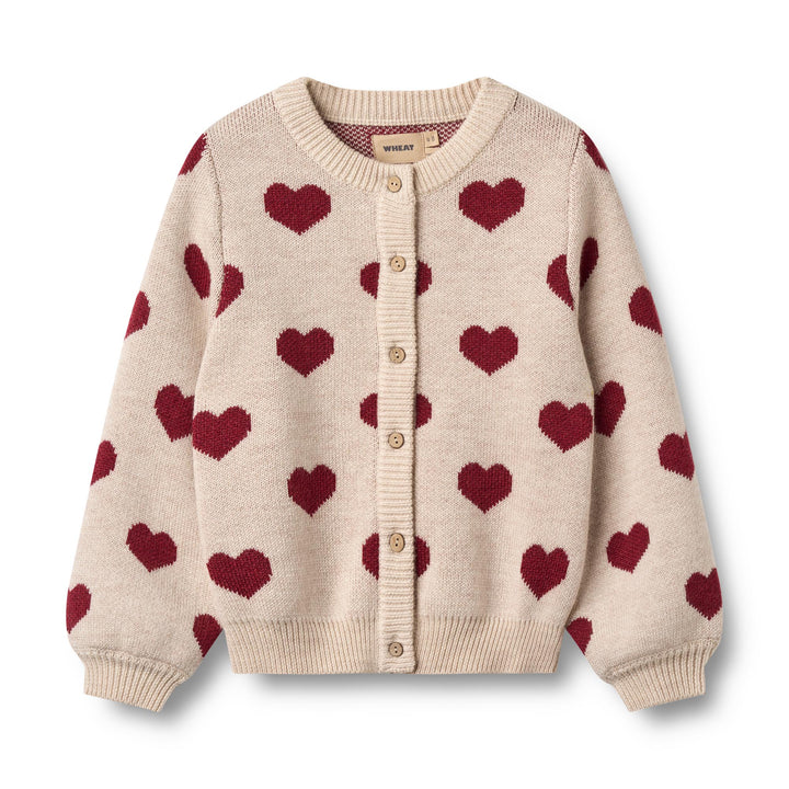[Wheat] Jacquard Cardigan Hearts - Offwhite Melange