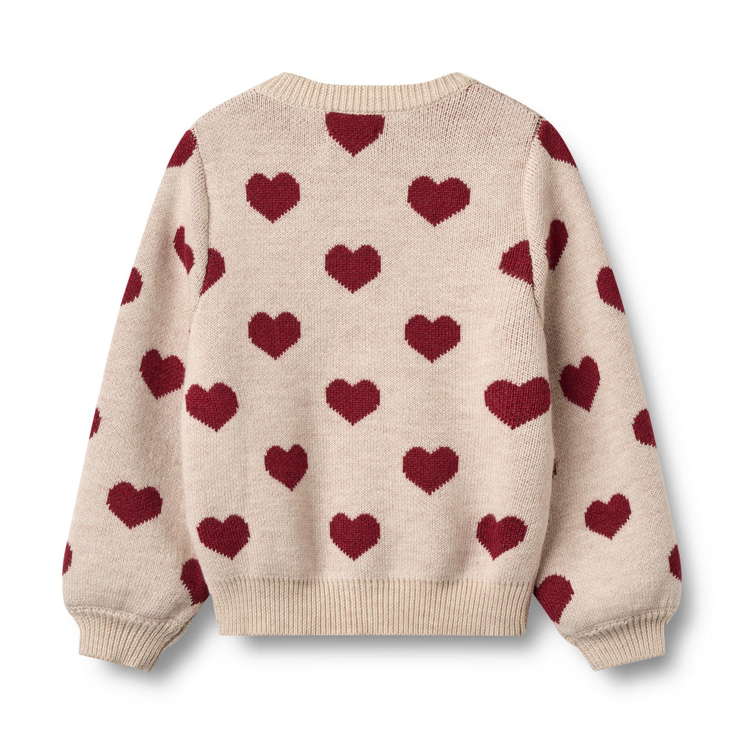[Wheat] Jacquard Cardigan Hearts - Offwhite Melange
