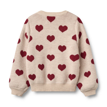 [Wheat] Jacquard Cardigan Hearts - Offwhite Melange