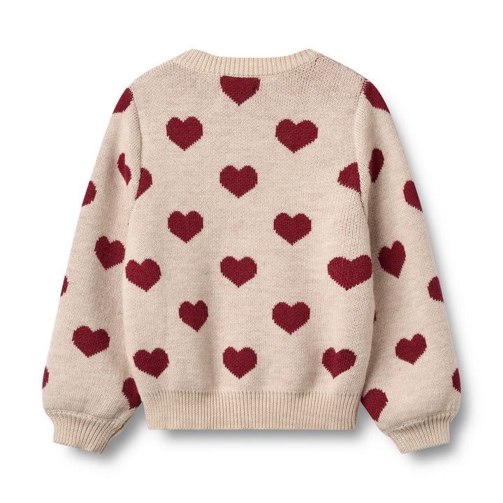 [Wheat] Jacquard Cardigan Hearts - Offwhite Melange