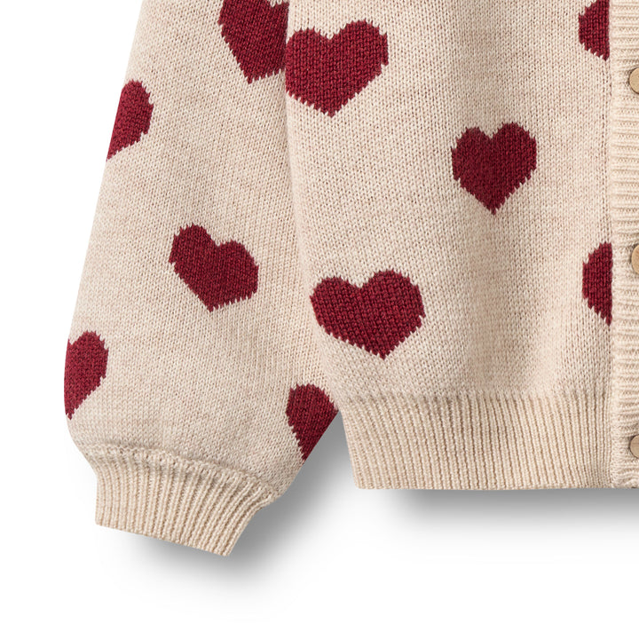 [Wheat] Jacquard Cardigan Hearts - Offwhite Melange