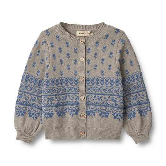 [Wheat] Jacquard Cardigan Vikki - Warm Grey Melange