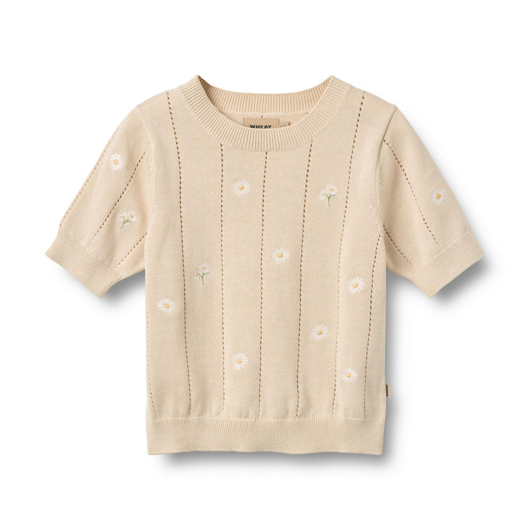 [Wheat]Knit Top S/S Malvina - Sandshell White Flowers