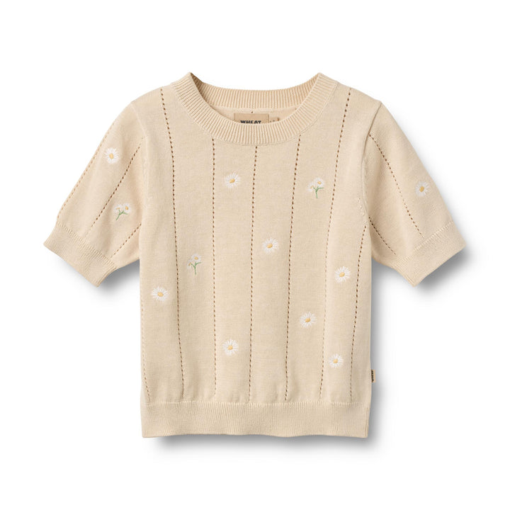 [Wheat]Knit Top S/S Malvina - Sandshell White Flowers