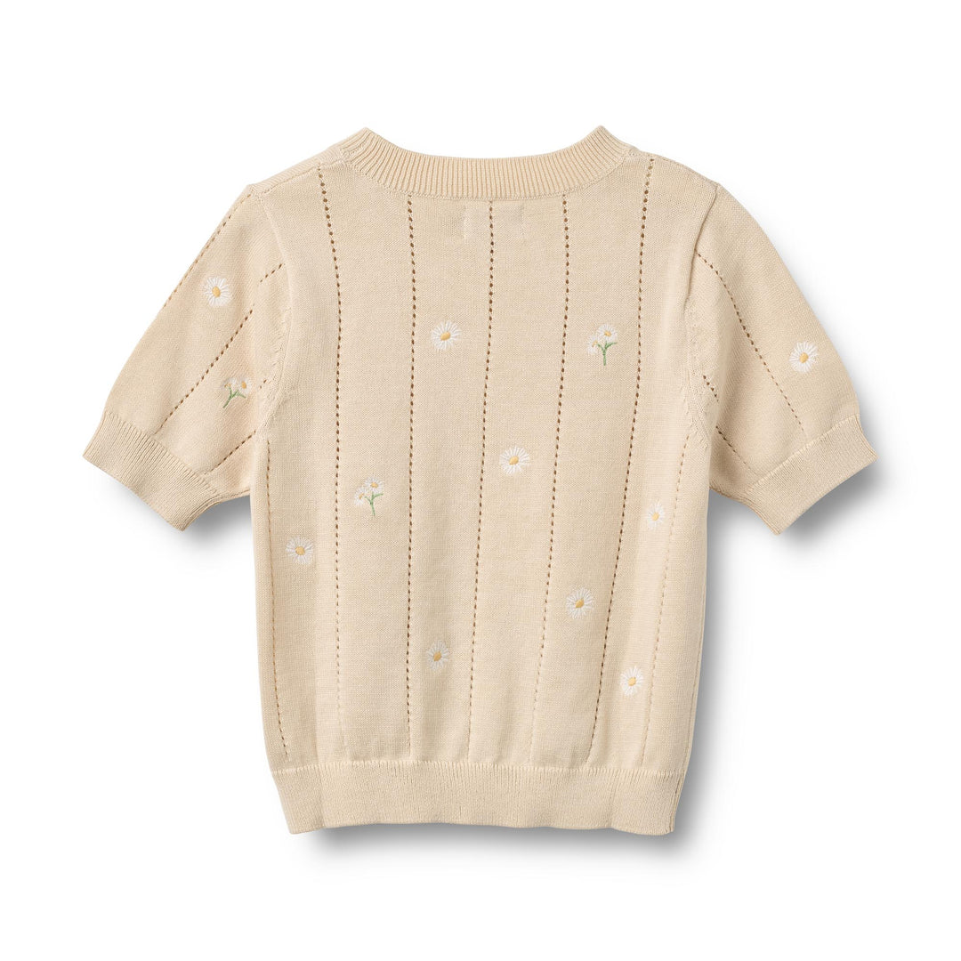 [Wheat]Knit Top S/S Malvina - Sandshell White Flowers