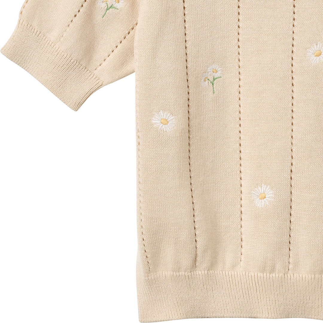[Wheat]Knit Top S/S Malvina - Sandshell White Flowers