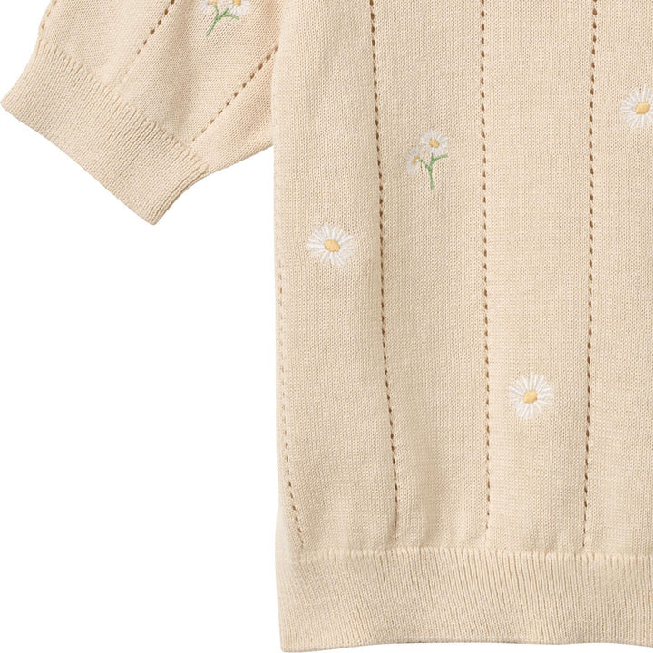 [Wheat]Knit Top S/S Malvina - Sandshell White Flowers