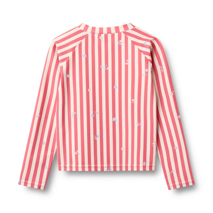 [Wheat]Swim T-shirt L/S Zip Ada - Red Stripe Flowers