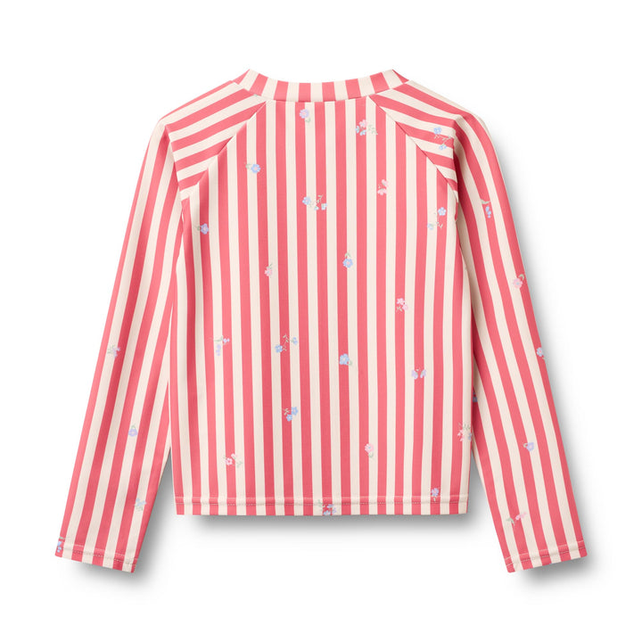 [Wheat]Swim T-shirt L/S Zip Ada - Red Stripe Flowers