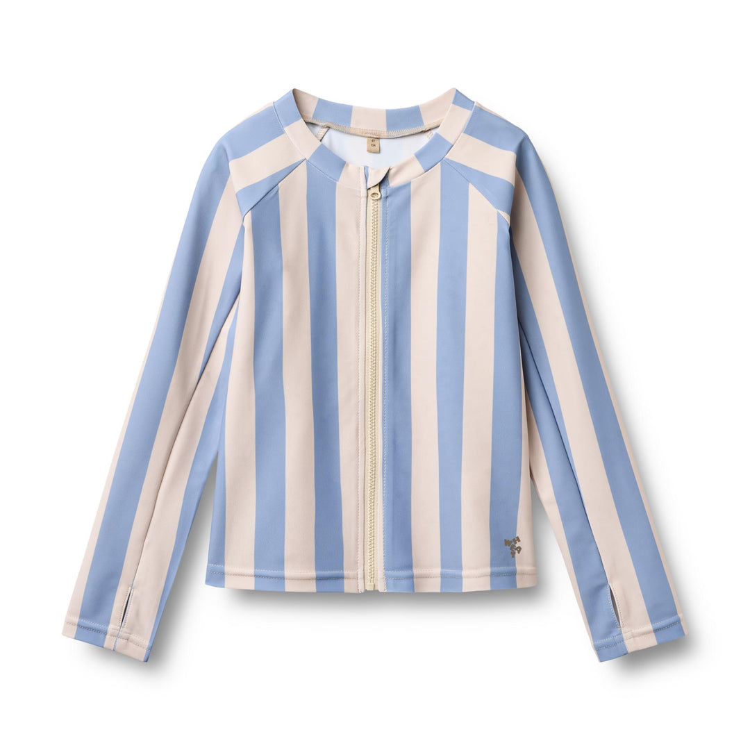 [Wheat]Swim T-shirt L/S Zip Ada - Bold Blue Stripe