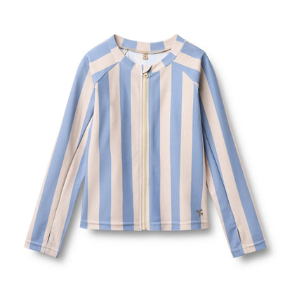[Wheat]Swim T-shirt L/S Zip Ada - Bold Blue Stripe