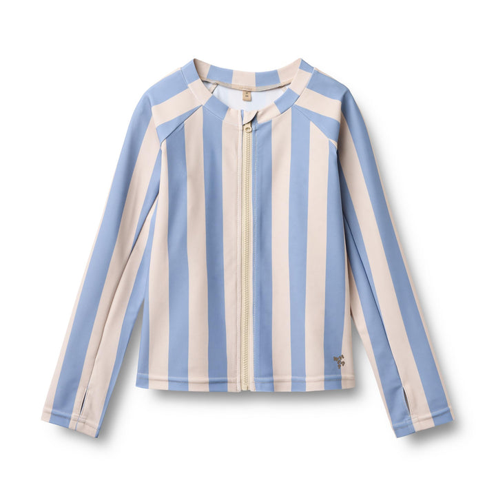[Wheat]Swim T-shirt L/S Zip Ada - Bold Blue Stripe