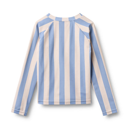 [Wheat]Swim T-shirt L/S Zip Ada - Bold Blue Stripe