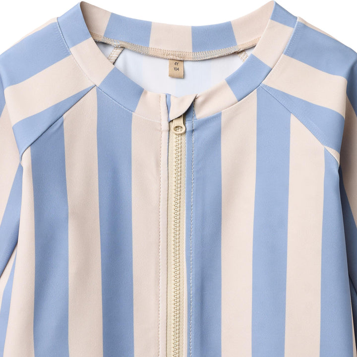 [Wheat]Swim T-shirt L/S Zip Ada - Bold Blue Stripe