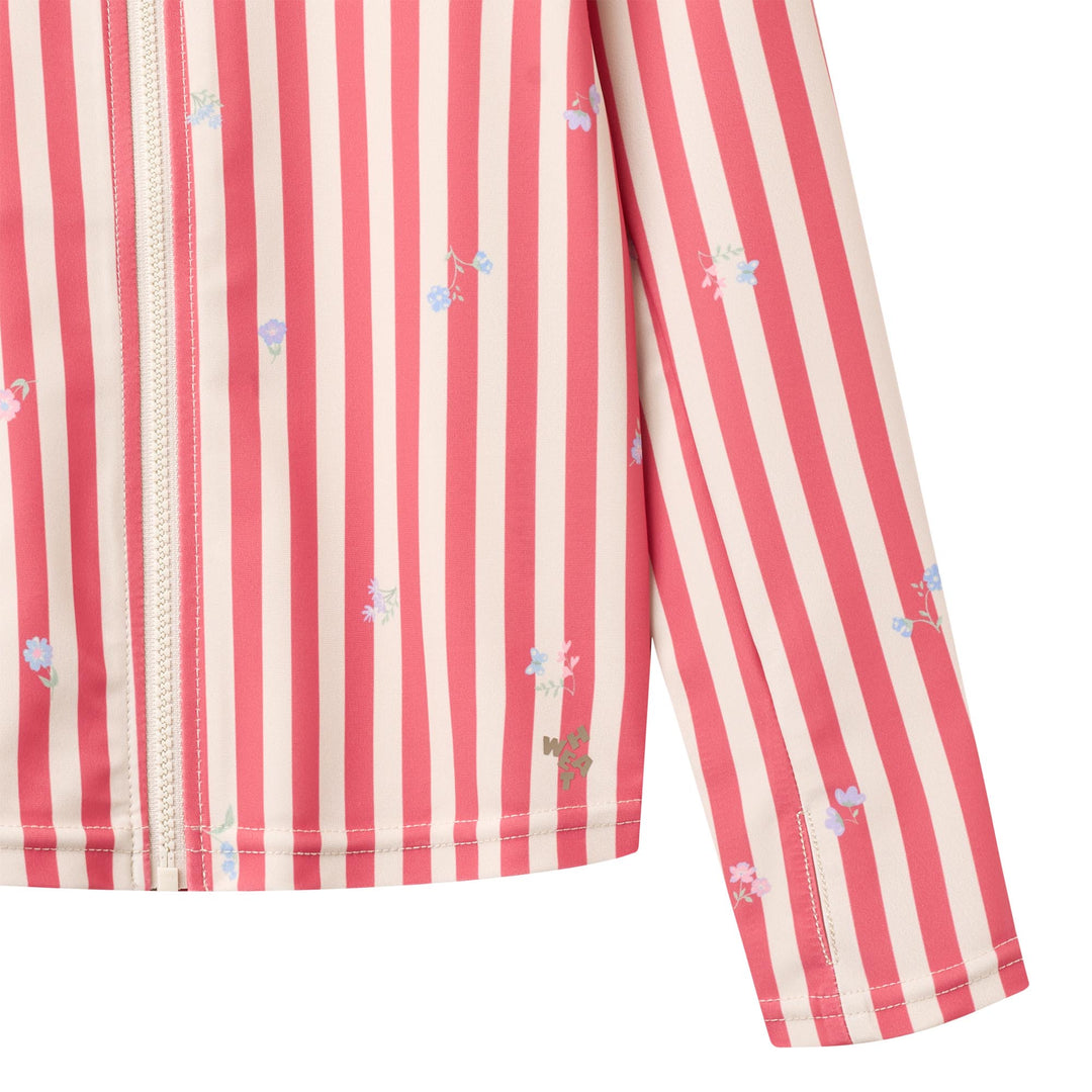[Wheat]Swim T-shirt L/S Zip Ada - Red Stripe Flowers