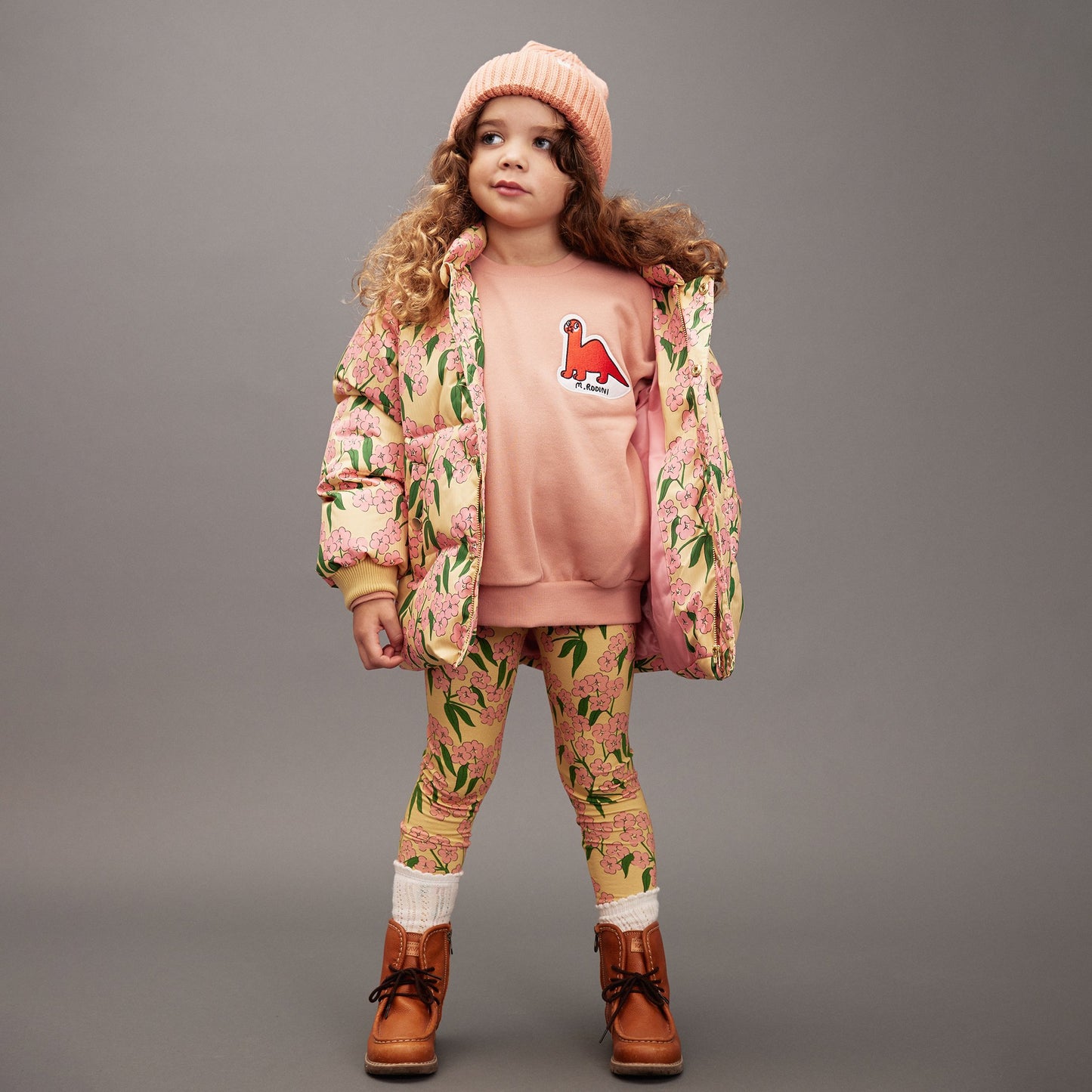 [Mini Rodini] Alpine Flowers Aop Hooded Puffer - Yellow
