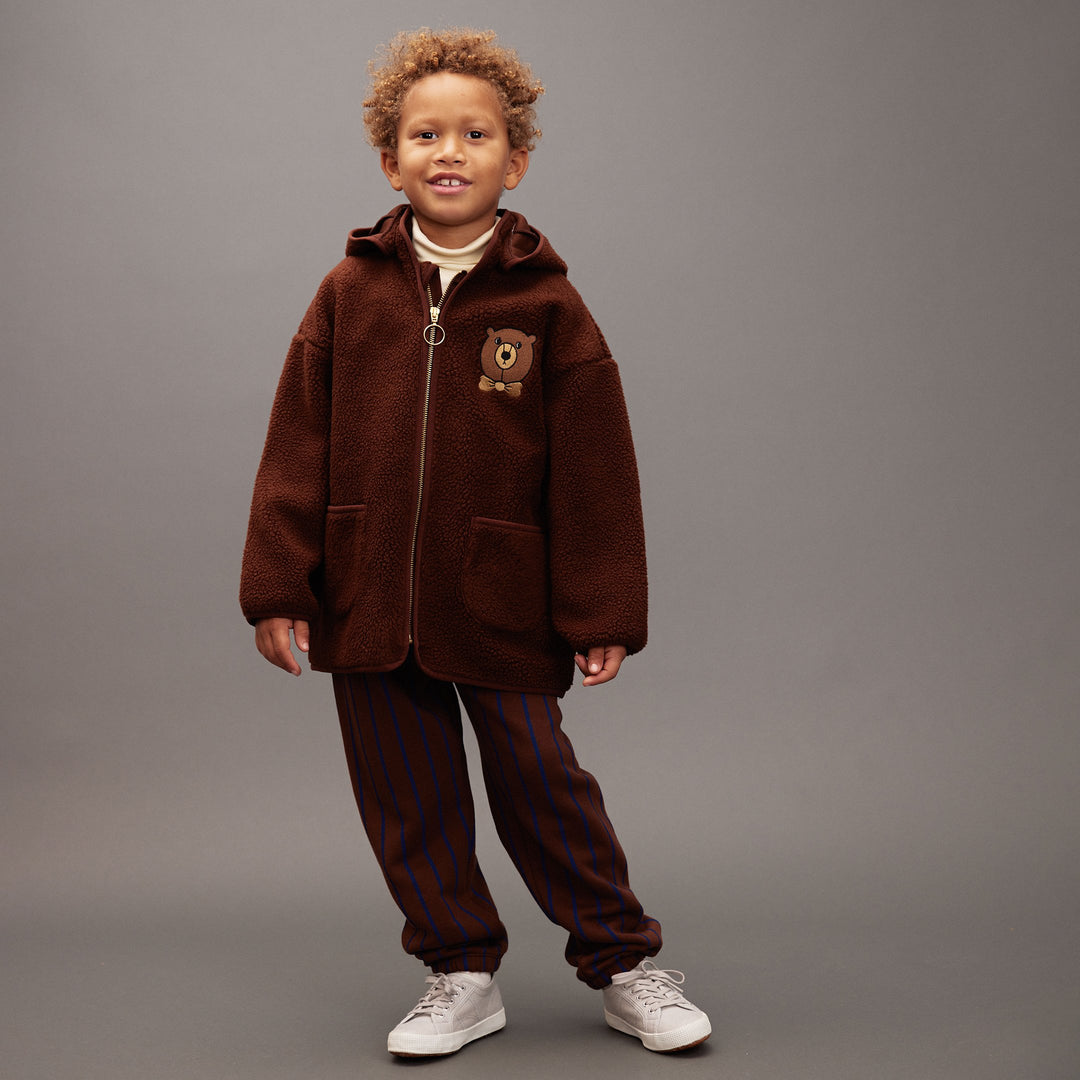[Mini Rodini] Bear emb pile jacket - Brown