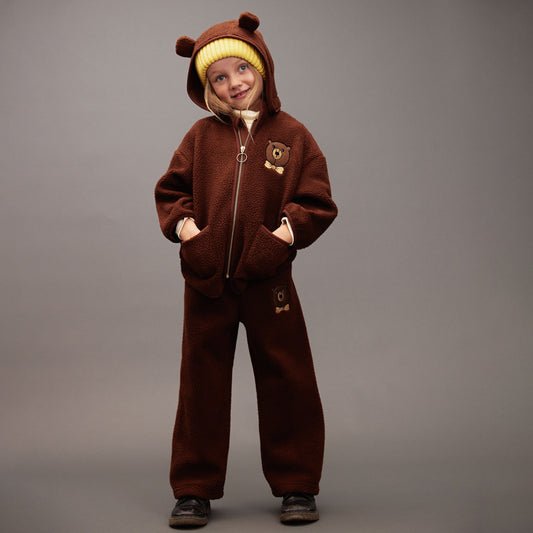 [Mini Rodini] Bear emb pile trousers -Brown