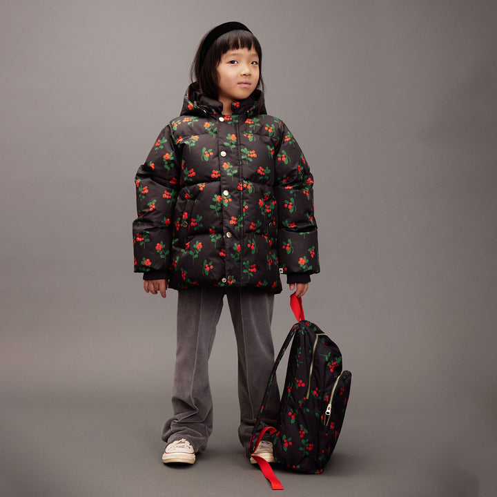 [Mini Rodini]Lingonberries aop hooded puffer - Black
