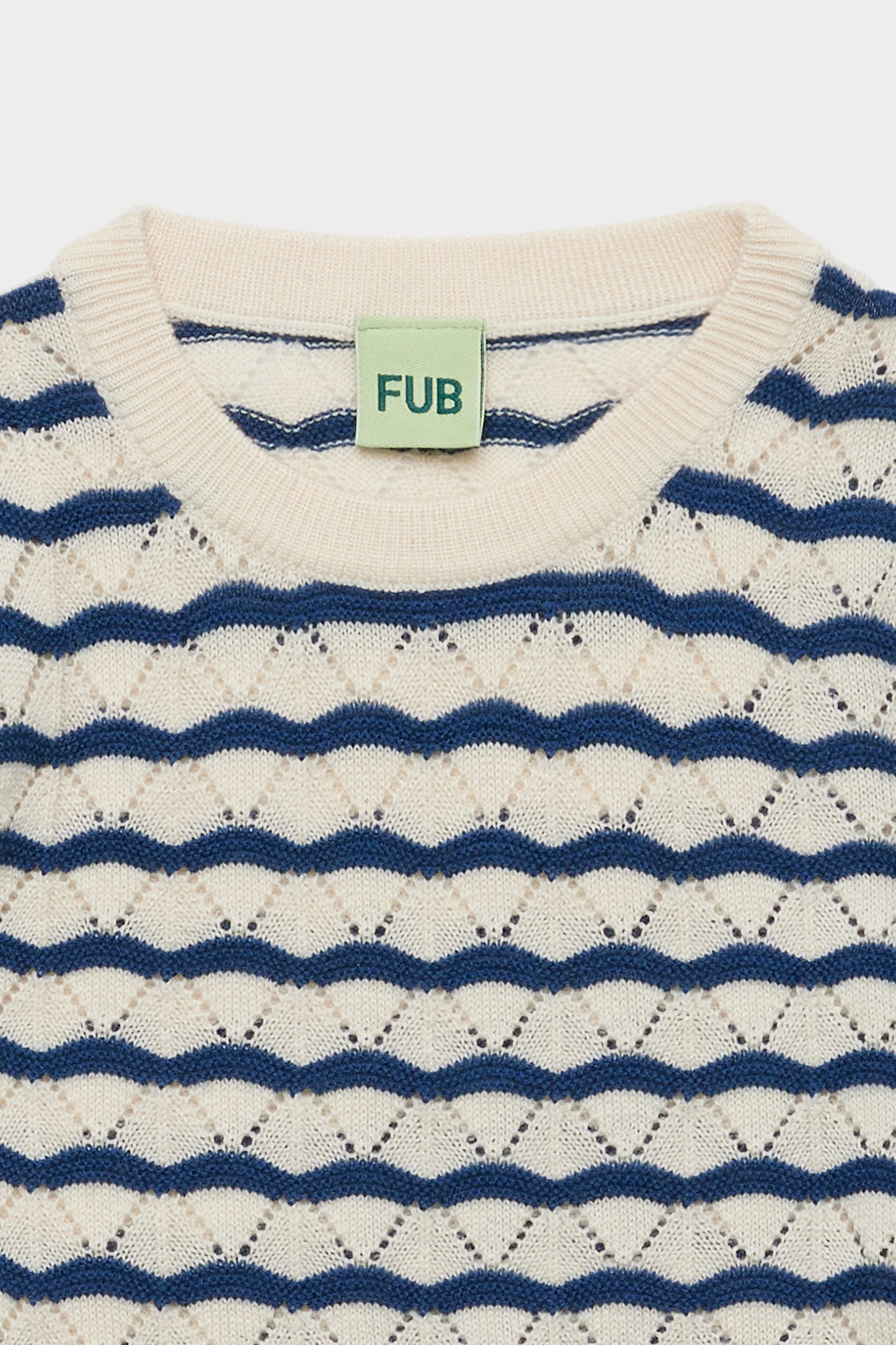 [Fub] Pointelle Tee - Ecru/Deep Indigo
