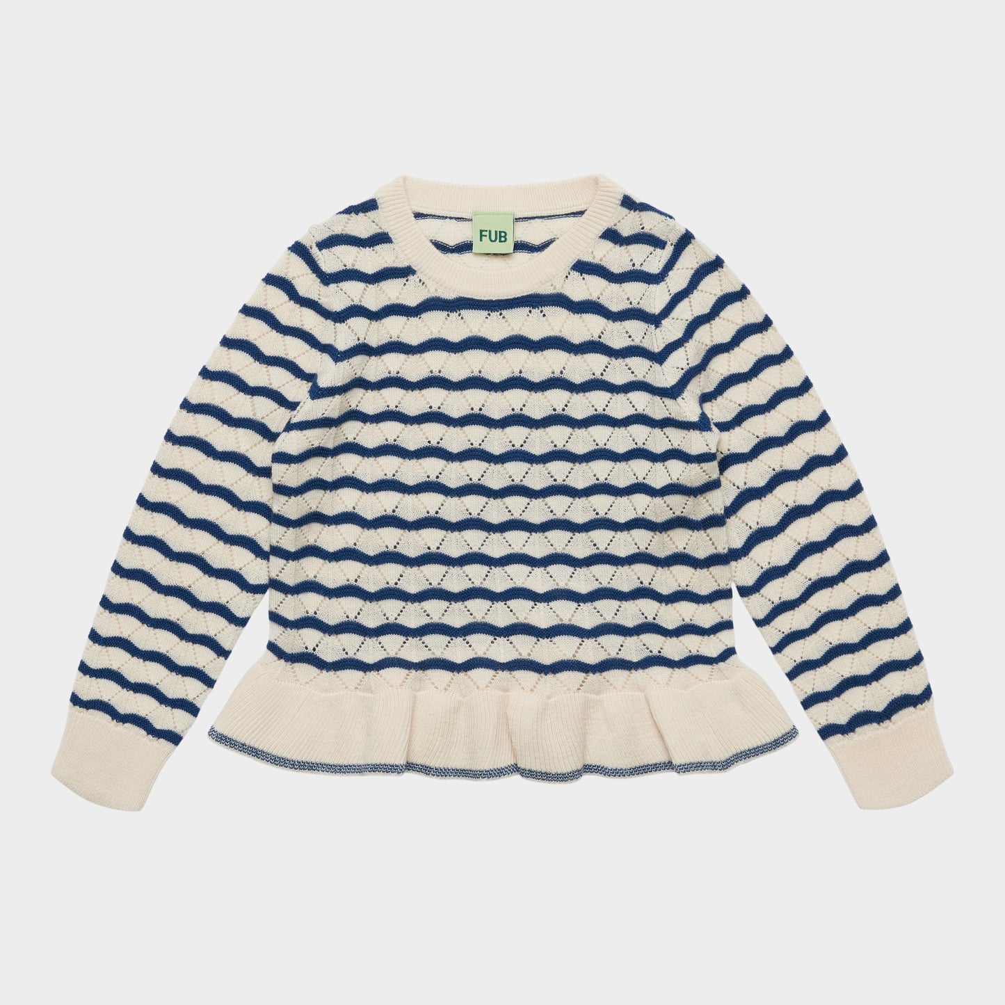 [Fub] Pointelle Tee - Ecru/Deep Indigo