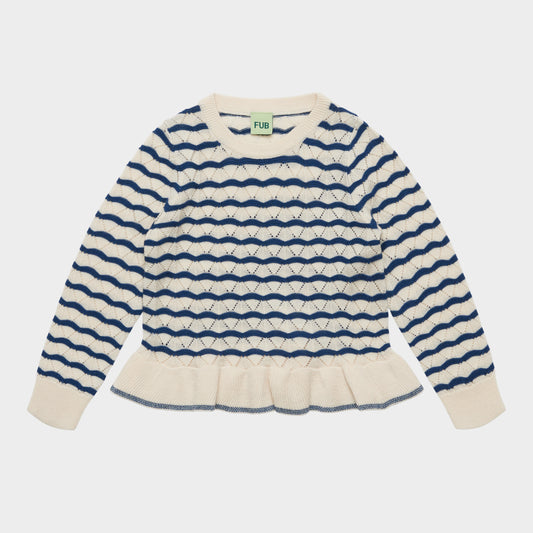 [Fub] Pointelle Tee - Ecru/Deep Indigo