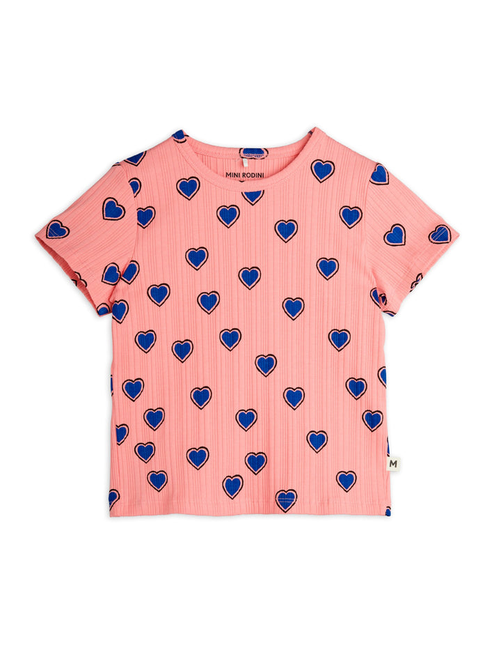 [Mini Rodini] Outlined Hearts Aop Ss Tee - Pink