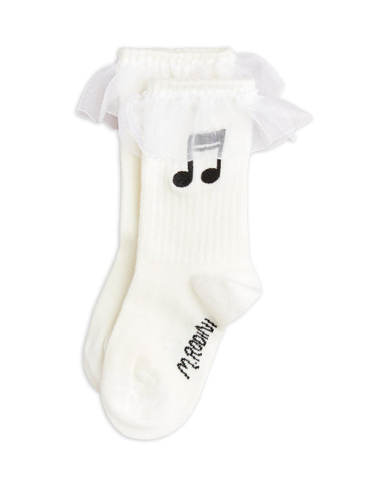 [Mini Rodini] Note Frill 1 Pack Socks - White