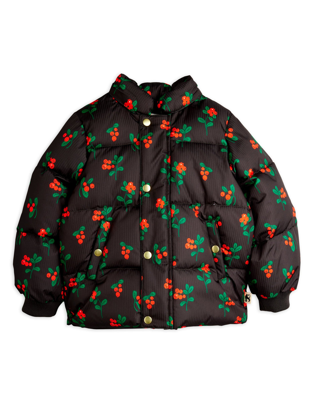 [Mini Rodini]Lingonberries aop hooded puffer - Black