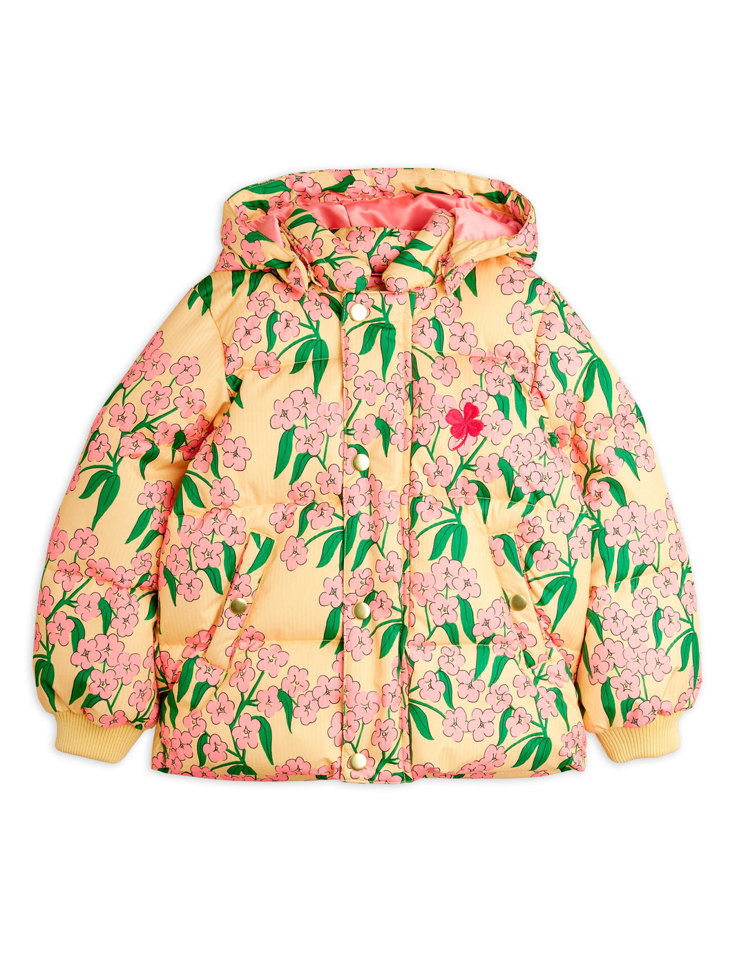 [Mini Rodini] Alpine Flowers Aop Hooded Puffer - Yellow
