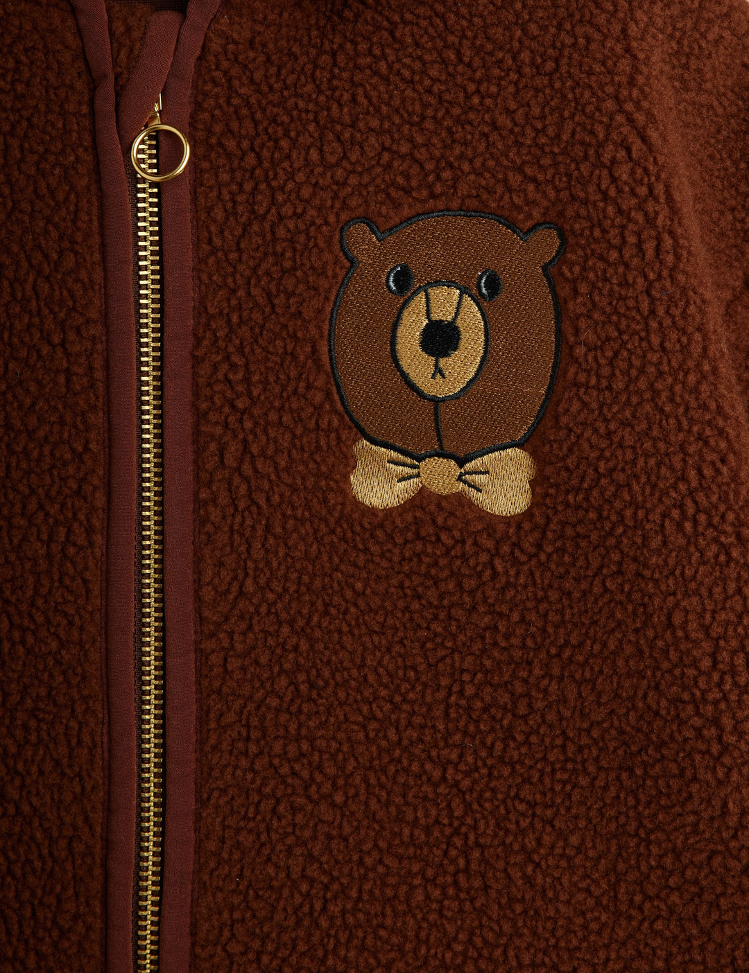 [Mini Rodini] Bear emb pile jacket - Brown