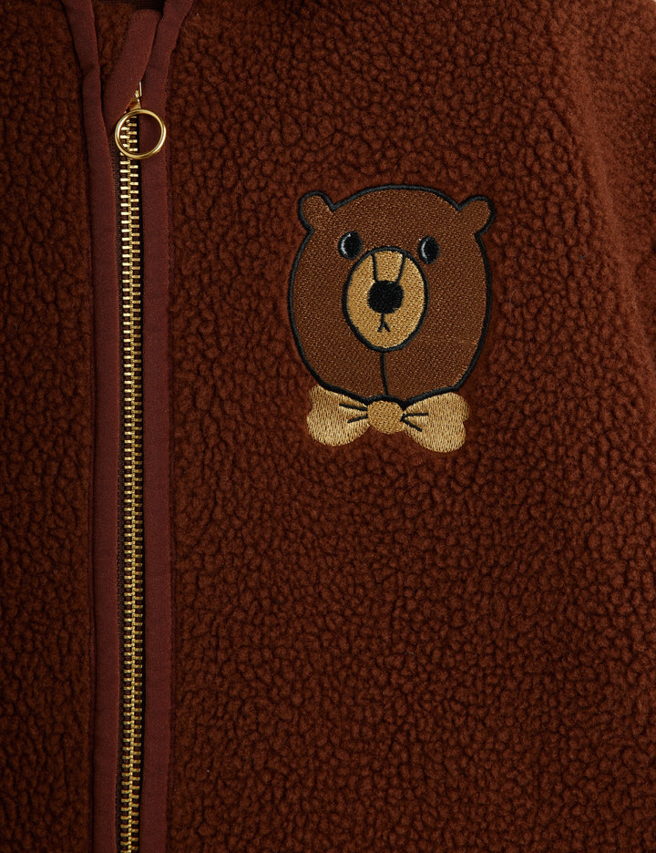 [Mini Rodini] Bear emb pile jacket - Brown