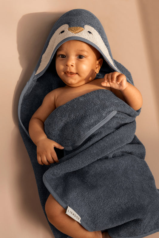 [Liewood] Albert Penguin Hooded Towel - Oceanview Mix
