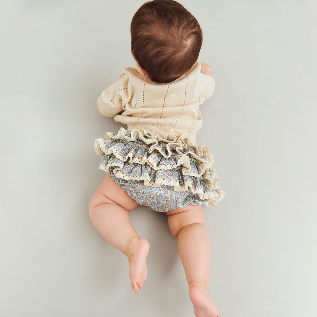 [Wheat]Knit Top S/S Malvina - Sandshell White Flowers