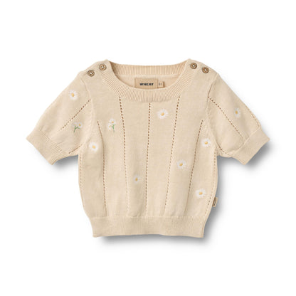 [Wheat]Knit Top S/S Malvina - Sandshell White Flowers