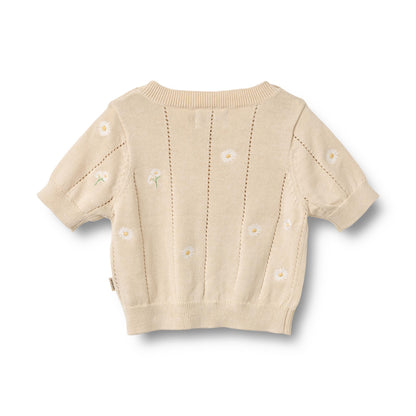 [Wheat]Knit Top S/S Malvina - Sandshell White Flowers