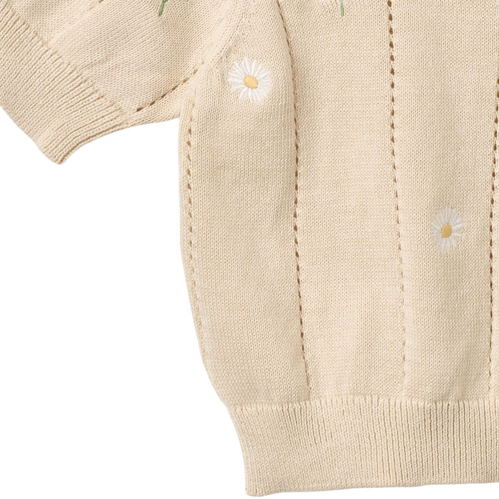 [Wheat]Knit Top S/S Malvina - Sandshell White Flowers