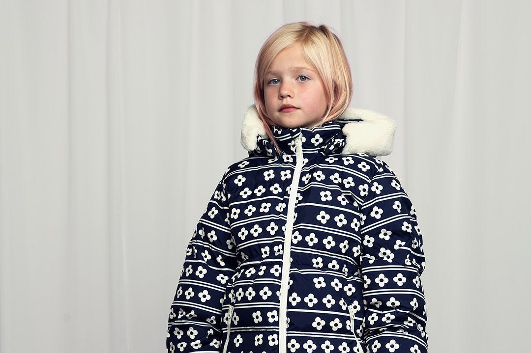 [Mini Rodini] Flowers Aop Hooded Puffer Jacket - Blue