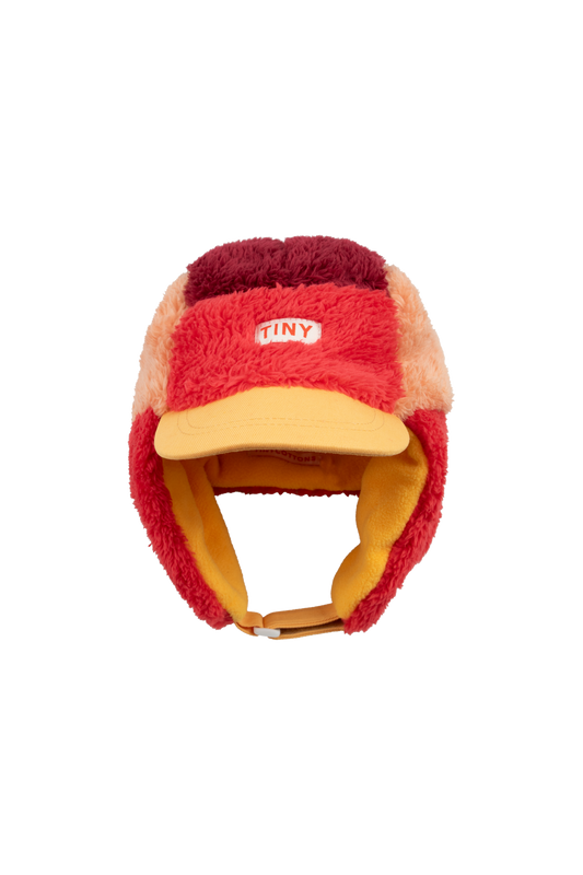 [TINY COTTONS] Color Block Polar Sherpa Cap - Deep red / Peach