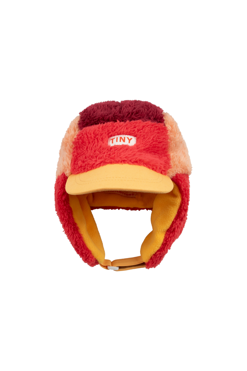 [TINY COTTONS] Color Block Polar Sherpa Cap - Deep red / Peach