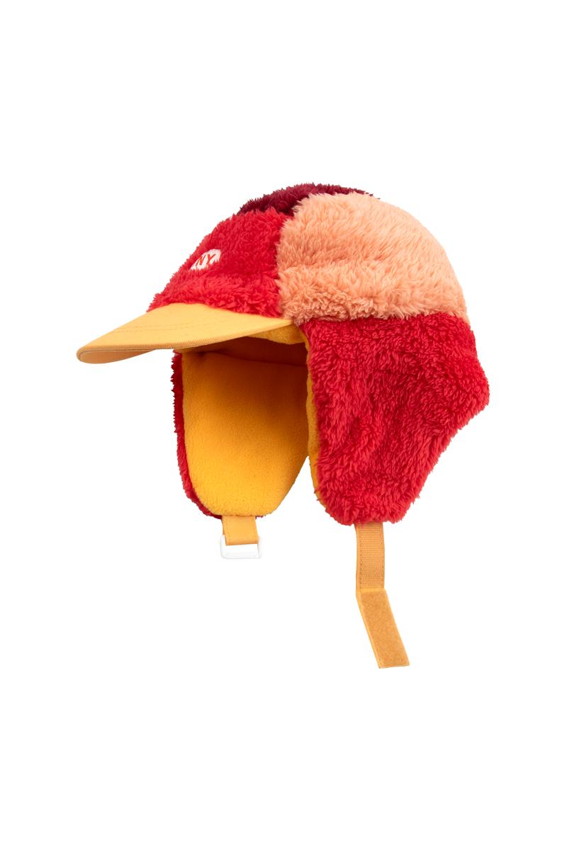 [TINY COTTONS] Color Block Polar Sherpa Cap - Deep red / Peach