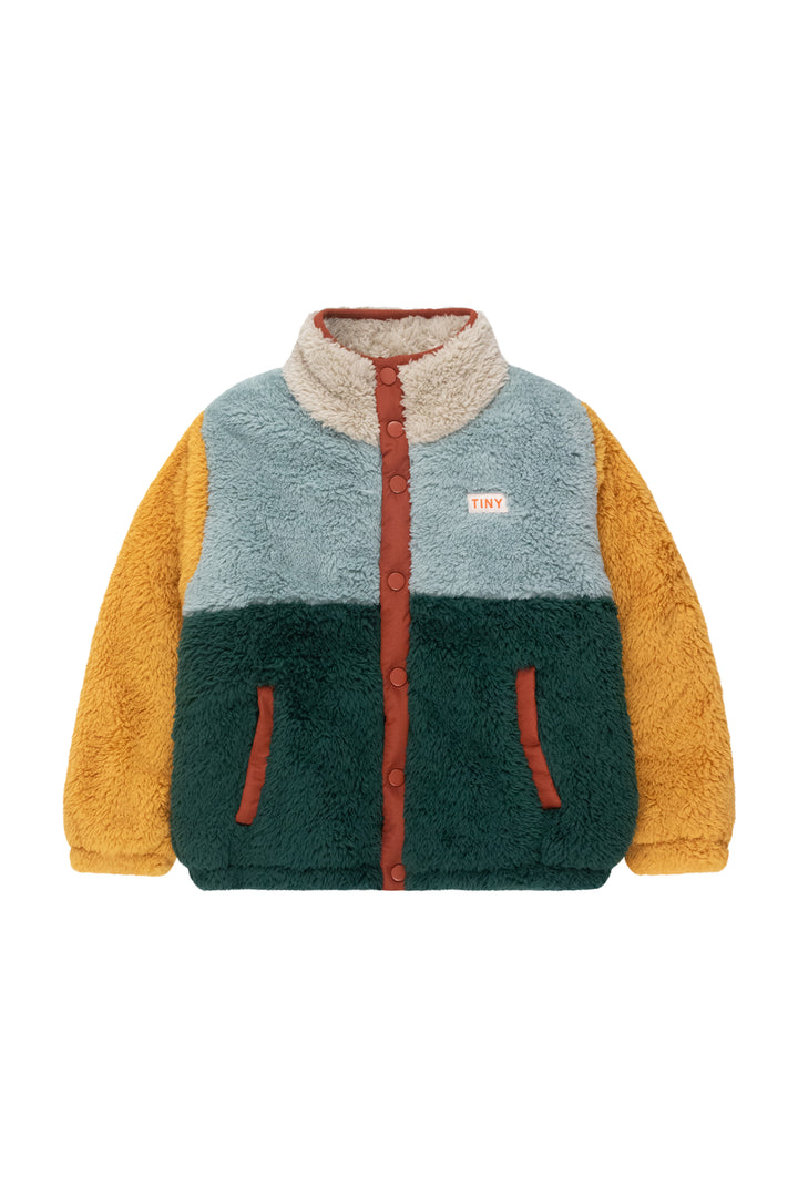 [TINYCOTTONS] Color Block Polar Sherpa Jacket - Warm Grey / Bottle green