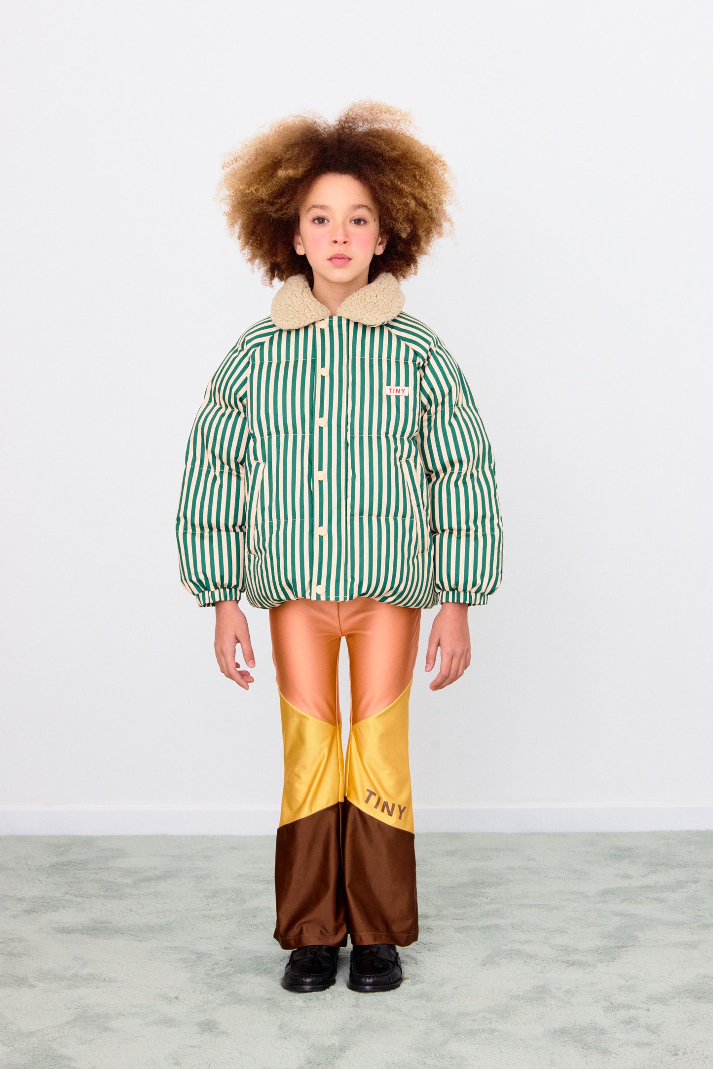 [TINYCOTTONS] Green Stripes Padded Jacket - Vanilla / Dark Green