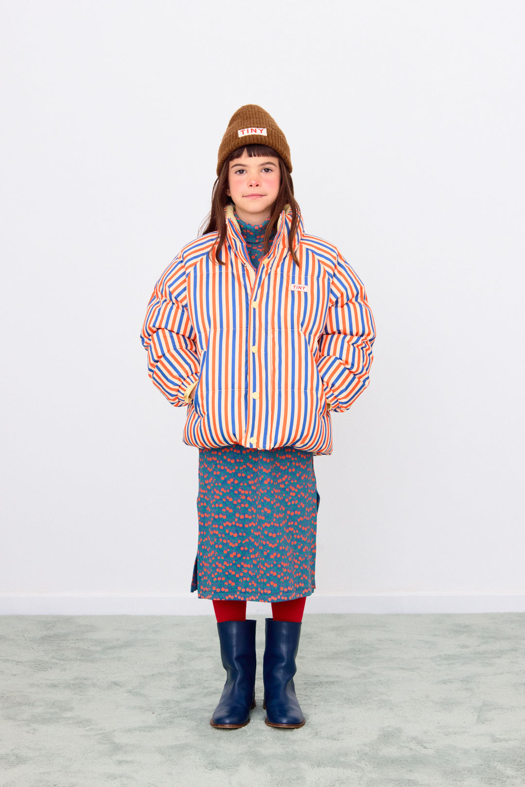 [TINYCOTTONS] Stripes Short Padded Jacket - Summer Red / Dark Blue